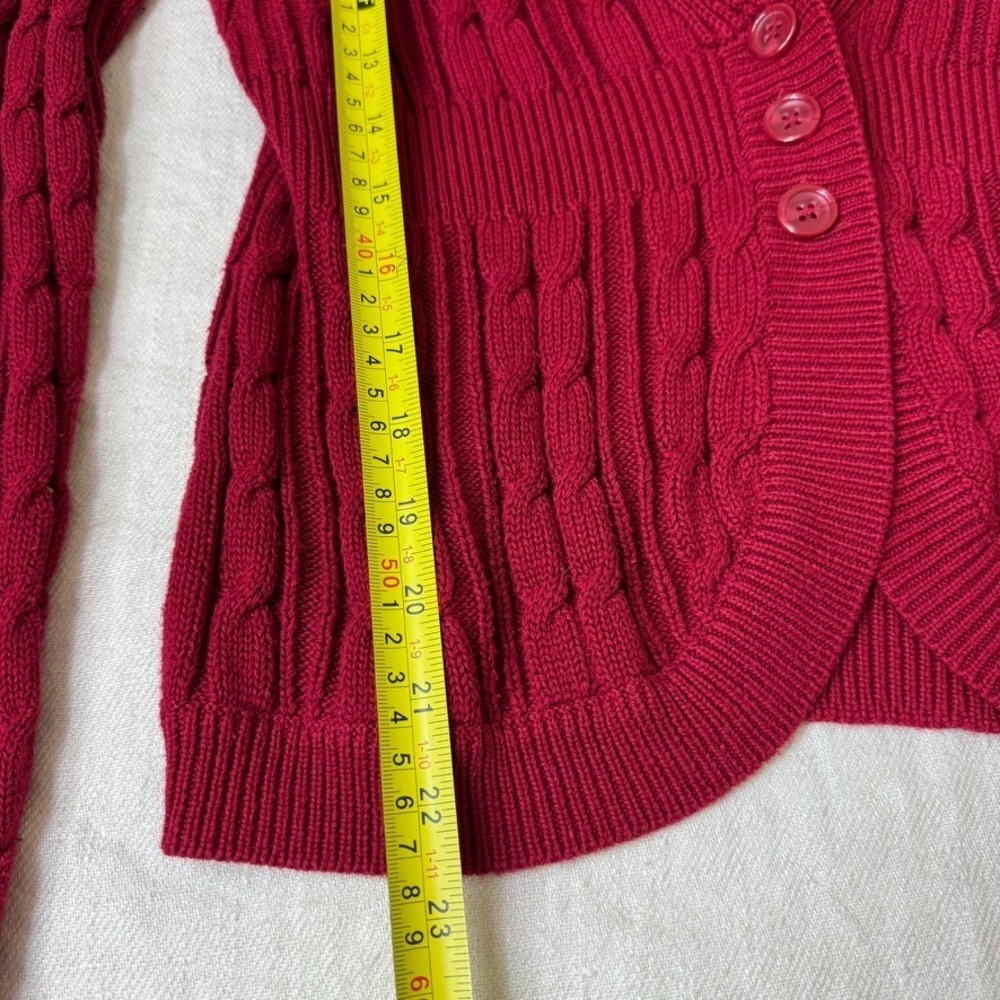 Croft & Barrow Red Cable Knit Cardigan Sweater Womens Sz M Shawl Collar Academia - Picture 6 of 11